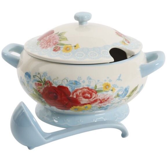 💕The Pioneer Woman Sweet Rose 3.17 Quart Soup Tureen with ladle - Picture 3 of 7
